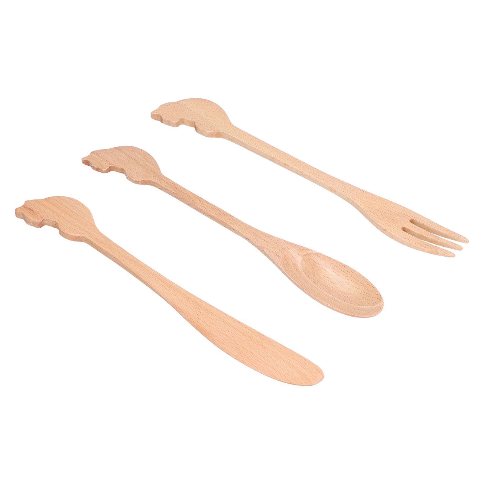 3pcs Wooden Tableware Set Spoon Fork Reusable Hand Made Utensils Portable Soup Spoon for Kitchen Picnic Hotel - Image 5