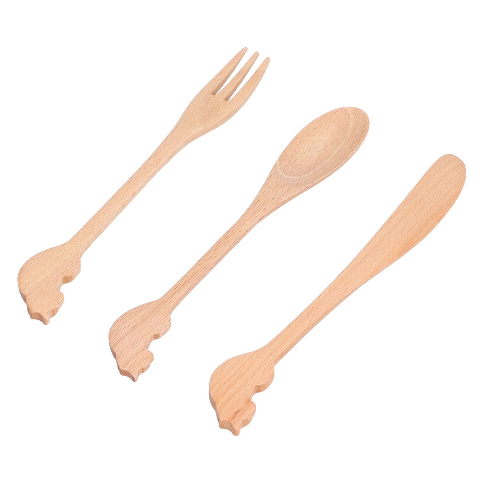 3pcs Wooden Tableware Set Spoon Fork Reusable Hand Made Utensils Portable Soup Spoon for Kitchen Picnic Hotel - Image 6