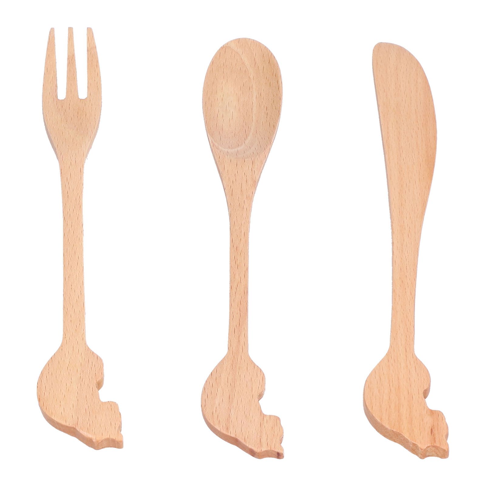 3pcs Wooden Tableware Set Spoon Fork Reusable Hand Made Utensils Portable Soup Spoon for Kitchen Picnic Hotel - Image 7