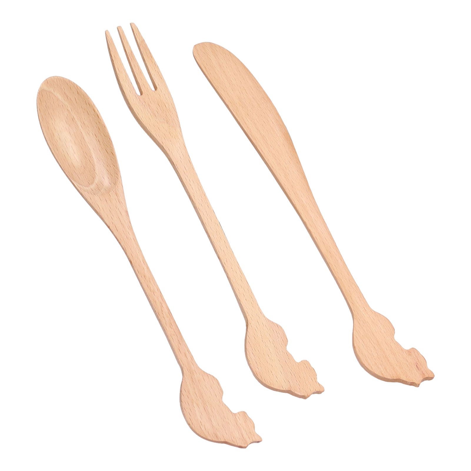 3pcs Wooden Tableware Set Spoon Fork Reusable Hand Made Utensils Portable Soup Spoon for Kitchen Picnic Hotel - Image 8