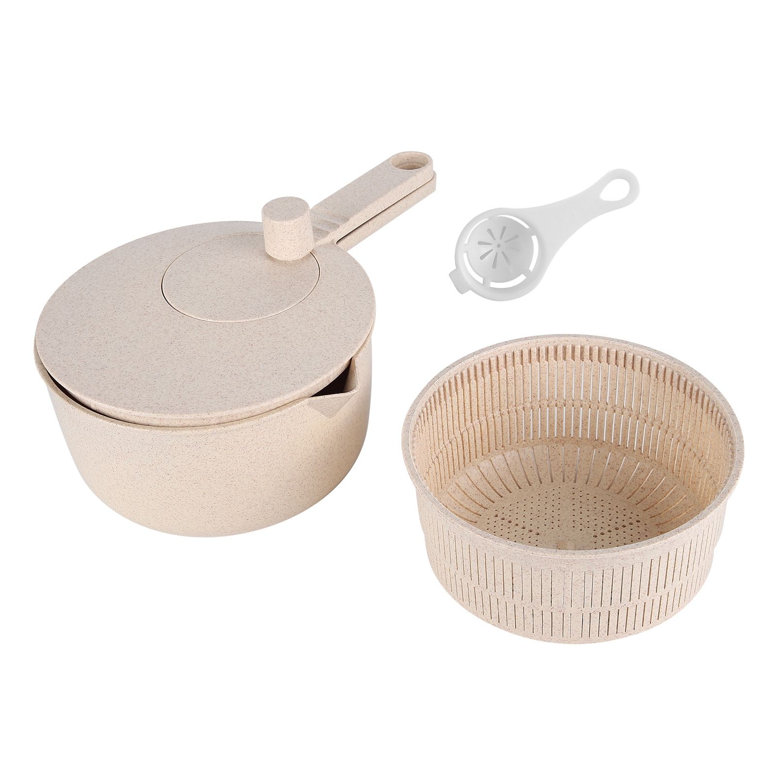 Salad Spinner Fruit Vegetable Dryer Strainer Sifter Manual Vegetables Rice Washing Tool for Kitchen SuppliesBeige - Image 1