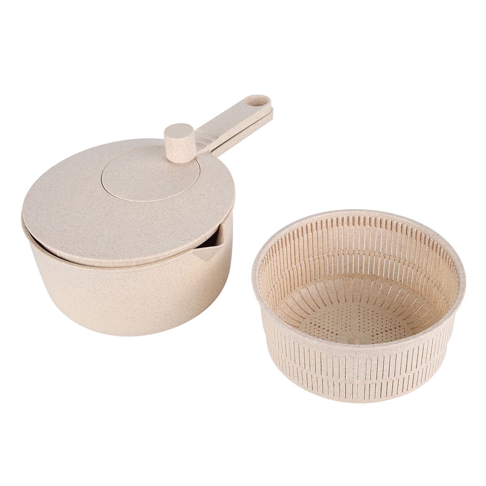 Salad Spinner Fruit Vegetable Dryer Strainer Sifter Manual Vegetables Rice Washing Tool for Kitchen SuppliesBeige - Image 3
