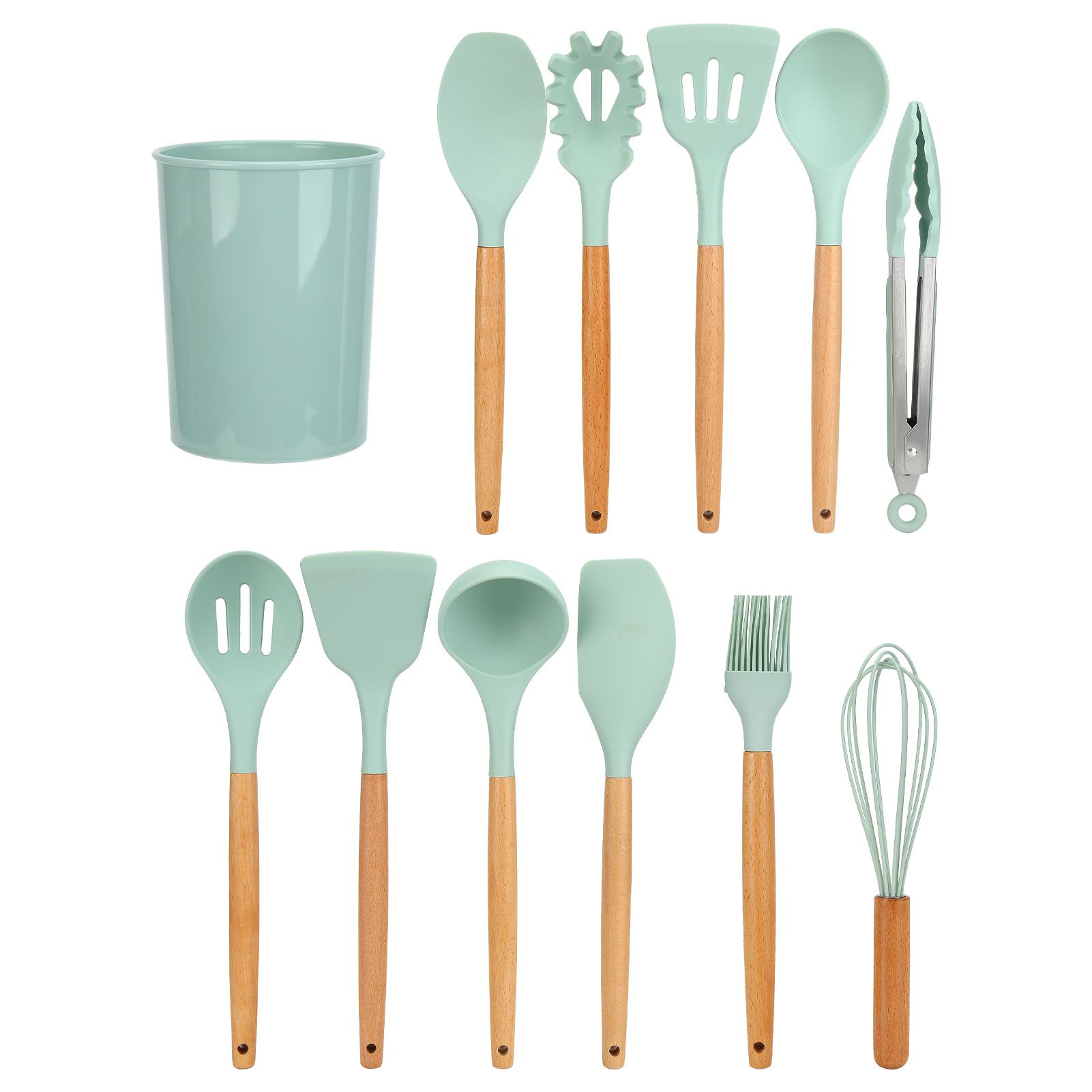 12Pcs/Set Cooking Utensil with Wooden Handle Silicone Cooking Tool for Home KitchenLight Green - Image 6