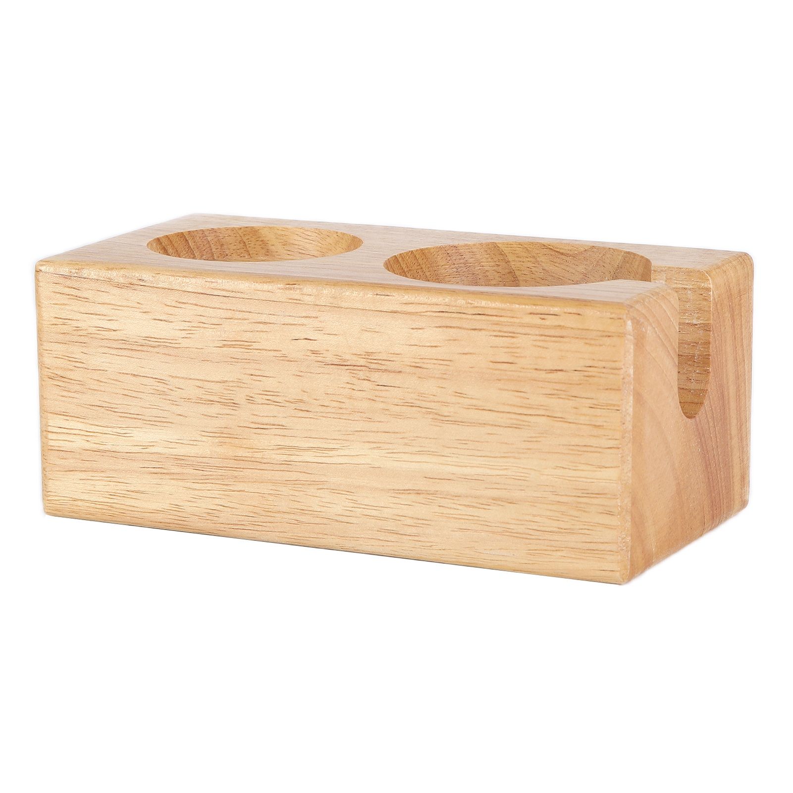 2‑Hole Wooden Tamper Base Natural Wood Color External Durable Tamping Station Handle Stand for Coffee Shop Home - Image 1
