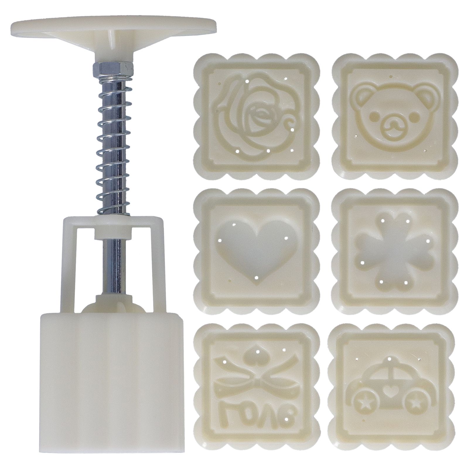 Rectangular Cake Mold DIY HandPressed ABS Mold with 6 Stamps for Cake Mooncake Dessert 50g - Image 1
