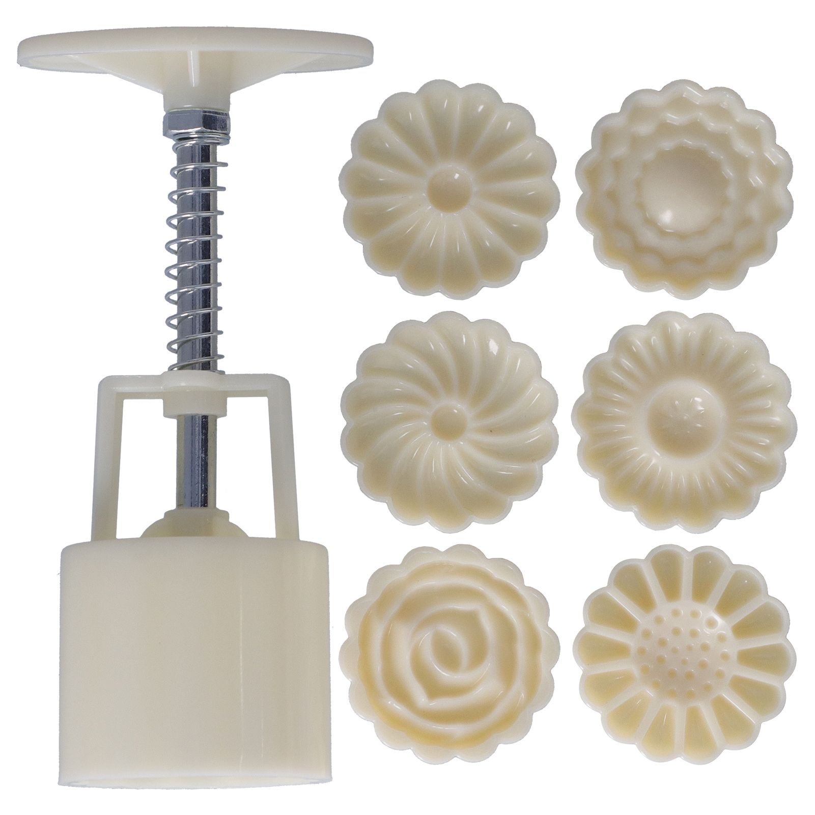 50g Round DIY Decorative Mold HandPressed Cake Mold with 6 Stamps Baking Tool for Bakery Home(3Dimensional Rose ) - Image 1
