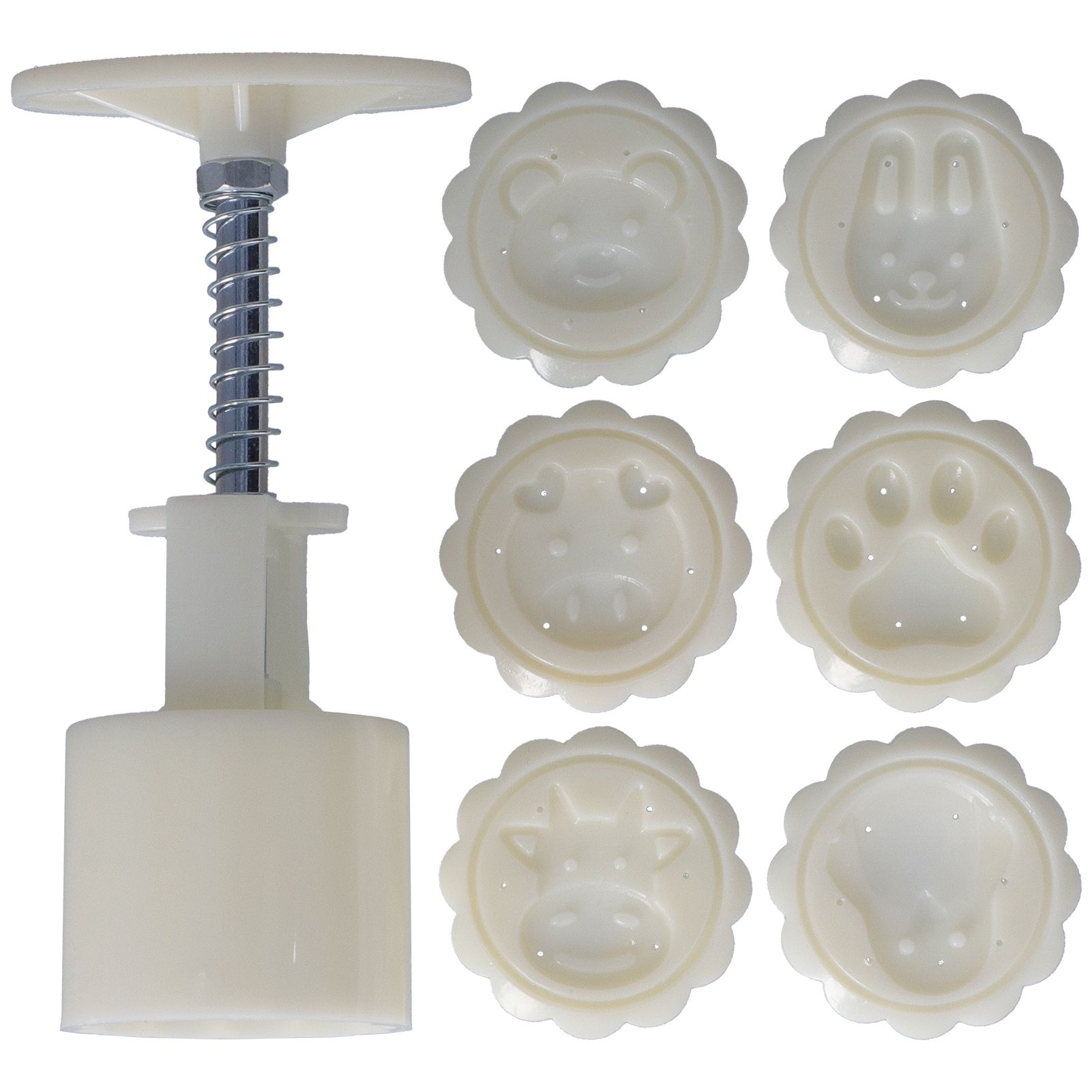 50g HandPress Mooncake Mold Cake Dessert Biscuits Making Mold DIY Baking Tool with 6 Round Stamps - Image 1