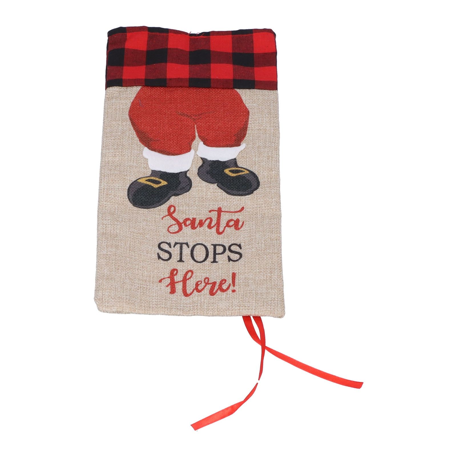 Christmas Santa Grid Design Champagne Bottle Cover Bag Sleeve Christmas Gifts for PartyRed Black Grid - Image 1