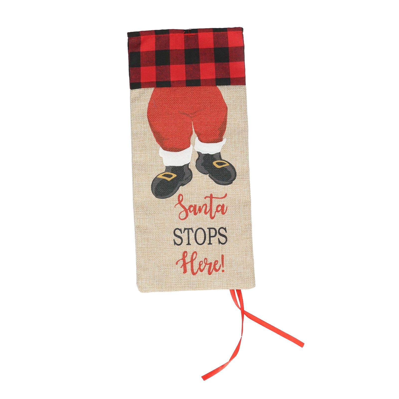 Christmas Santa Grid Design Champagne Bottle Cover Bag Sleeve Christmas Gifts for PartyRed Black Grid - Image 2