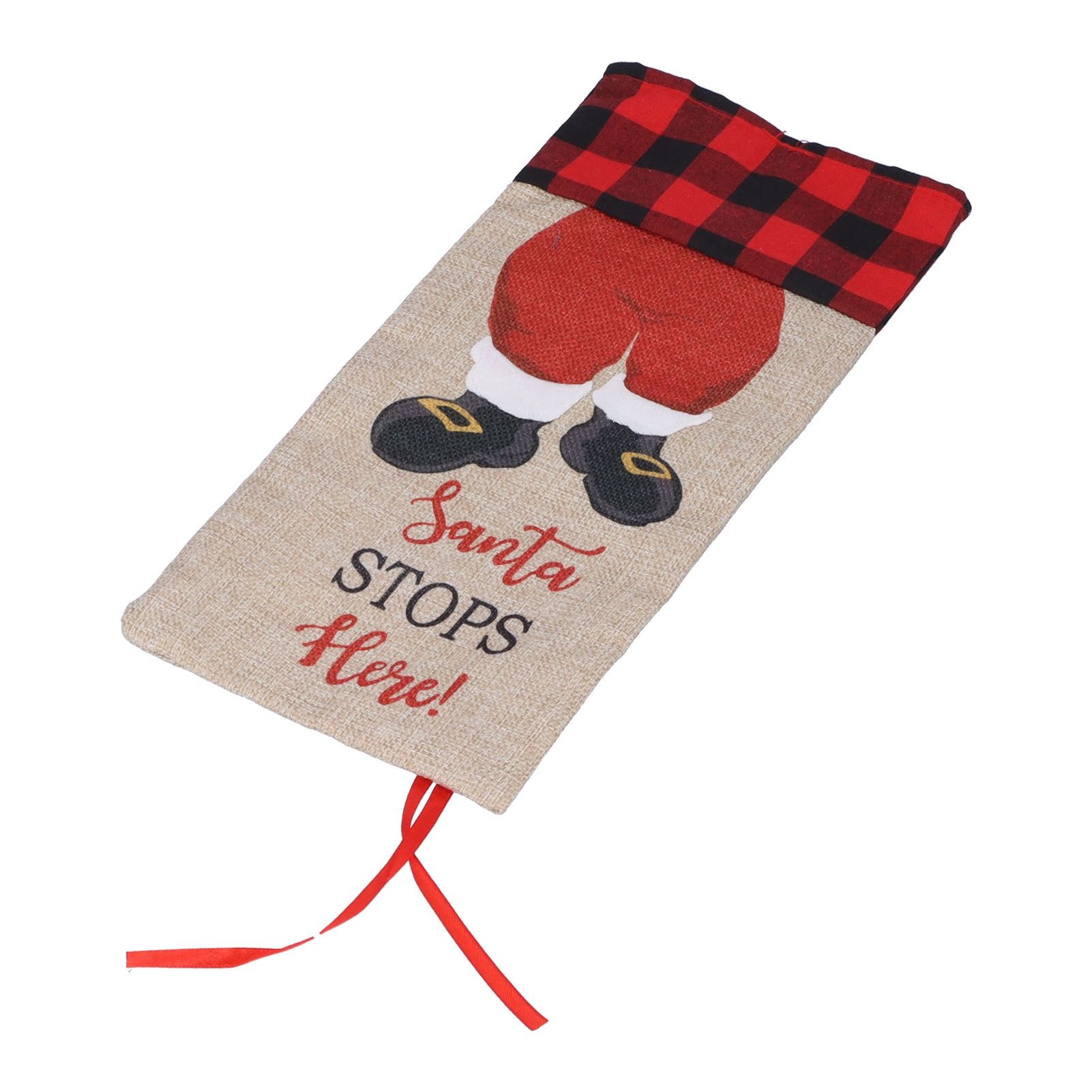 Christmas Santa Grid Design Champagne Bottle Cover Bag Sleeve Christmas Gifts for PartyRed Black Grid - Image 4