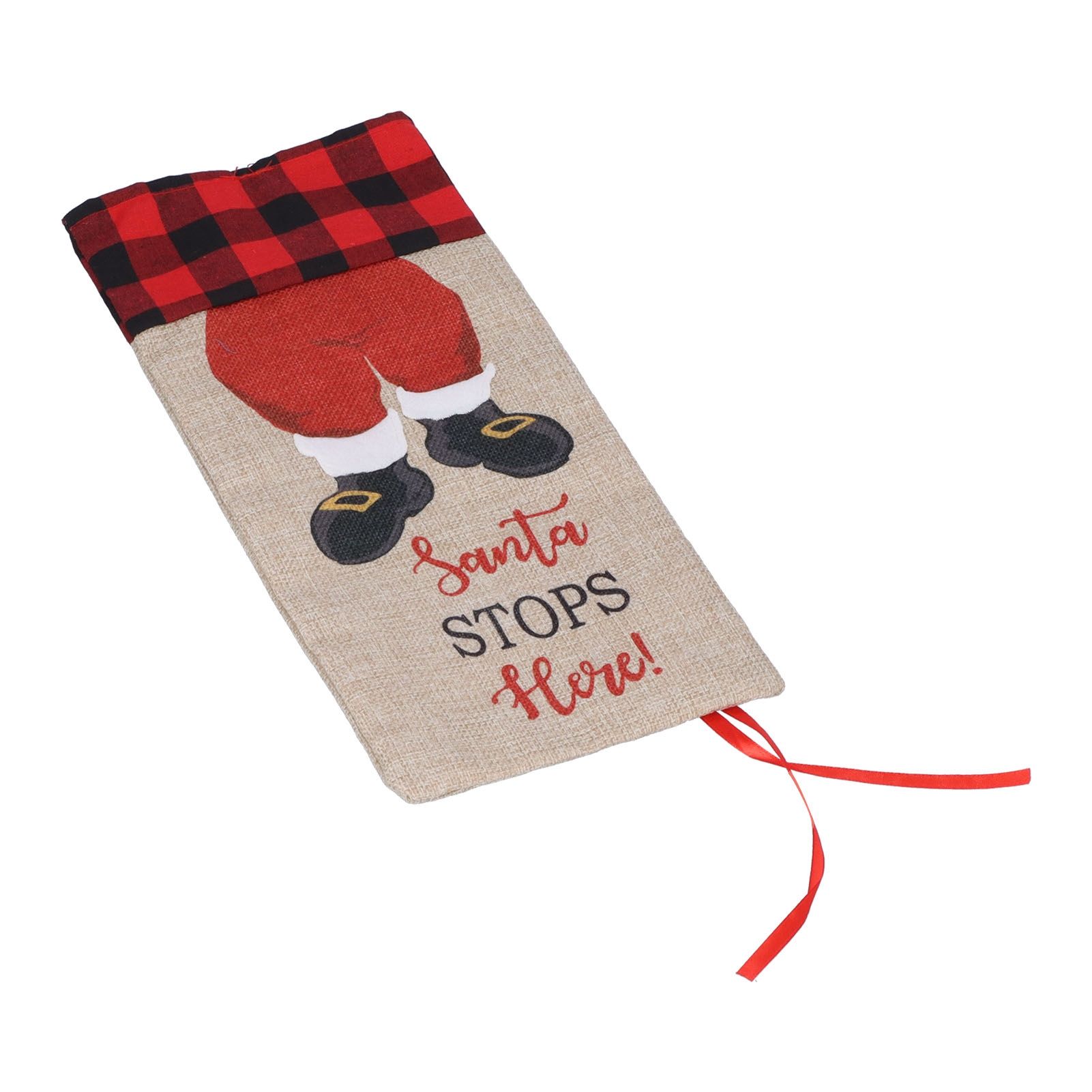 Christmas Santa Grid Design Champagne Bottle Cover Bag Sleeve Christmas Gifts for PartyRed Black Grid - Image 5