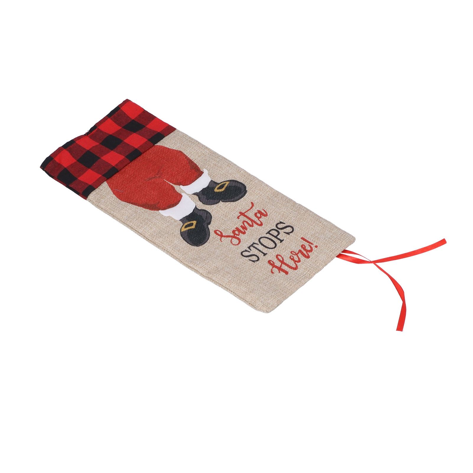 Christmas Santa Grid Design Champagne Bottle Cover Bag Sleeve Christmas Gifts for PartyRed Black Grid - Image 6