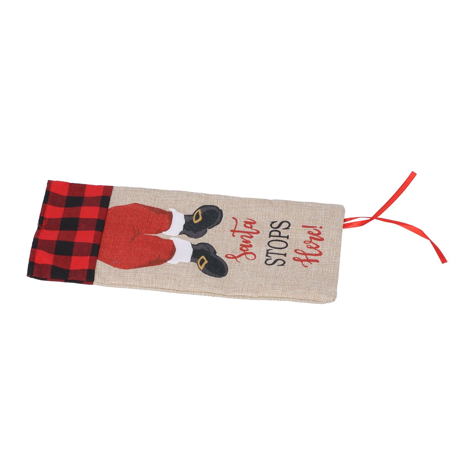 Christmas Santa Grid Design Champagne Bottle Cover Bag Sleeve Christmas Gifts for PartyRed Black Grid - Image 7
