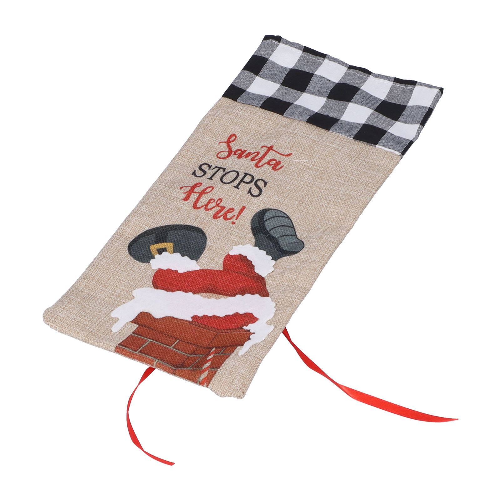 Christmas Santa Grid Design Champagne Bottle Cover Bag Sleeve Christmas Gifts for PartyBlack White Grid - Image 2