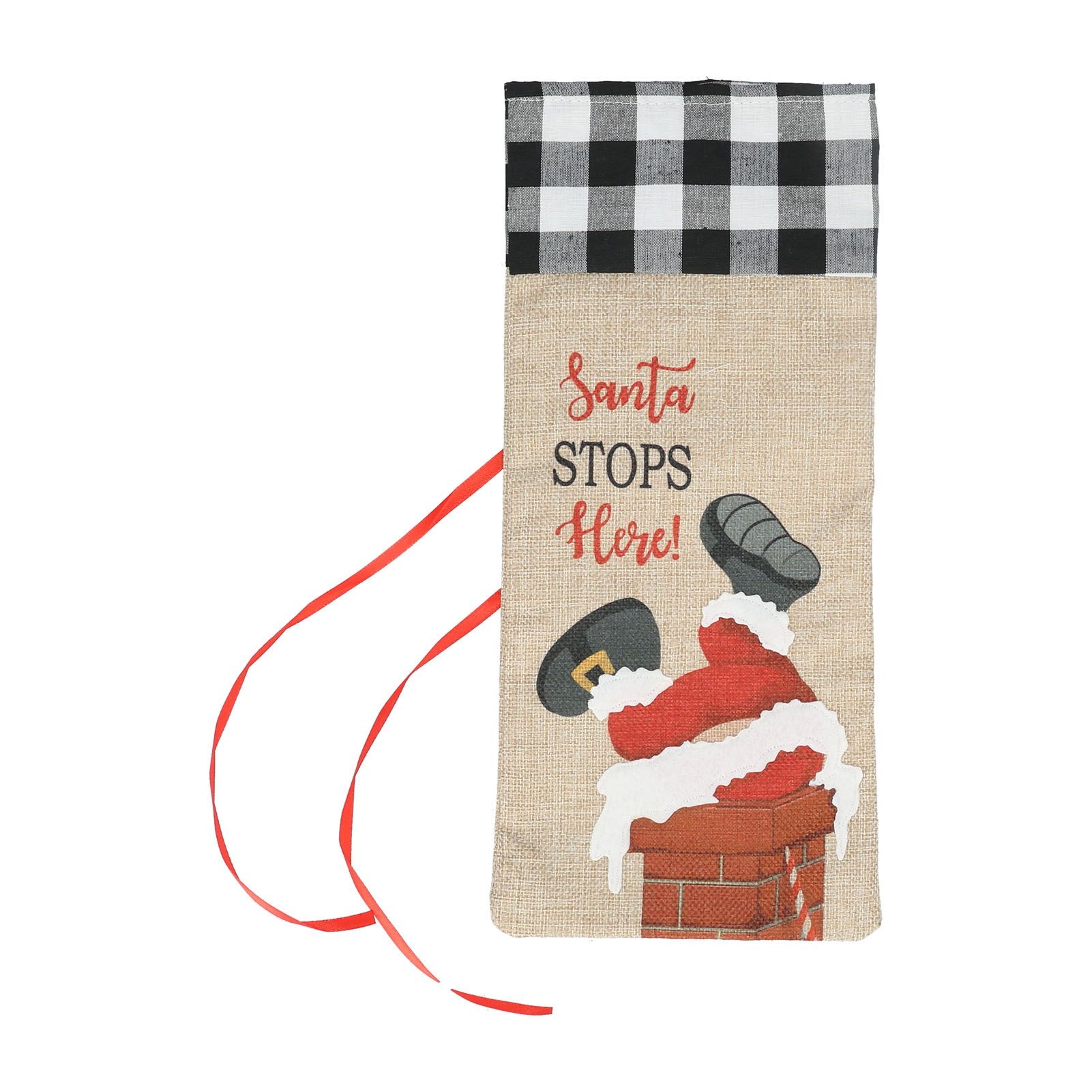 Christmas Santa Grid Design Champagne Bottle Cover Bag Sleeve Christmas Gifts for PartyBlack White Grid - Image 3