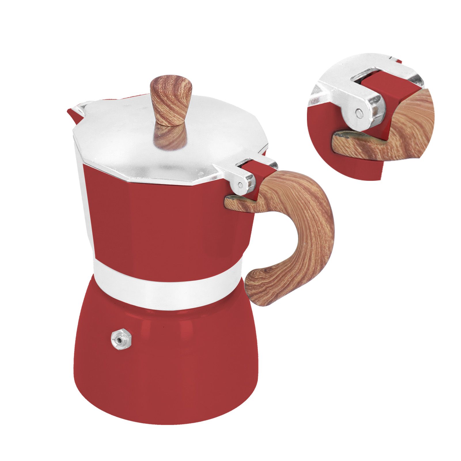 150ML Practical Aluminum Coffee Maker Octagonal Moka Coffee Pot for Home Office Kitchen ApplianceRed - Image 3