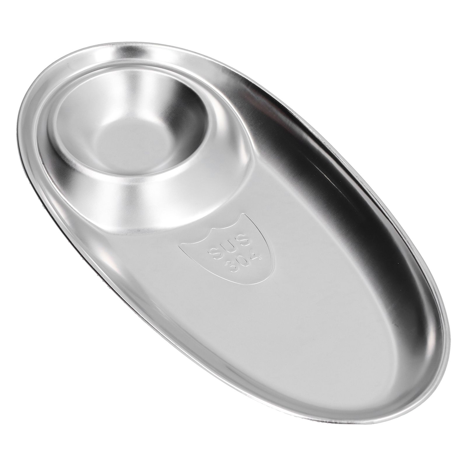 304 Stainless Steel Snack Plate Silver Oval Divided Spice Dish for Home Outdoor CampingL - Image 8