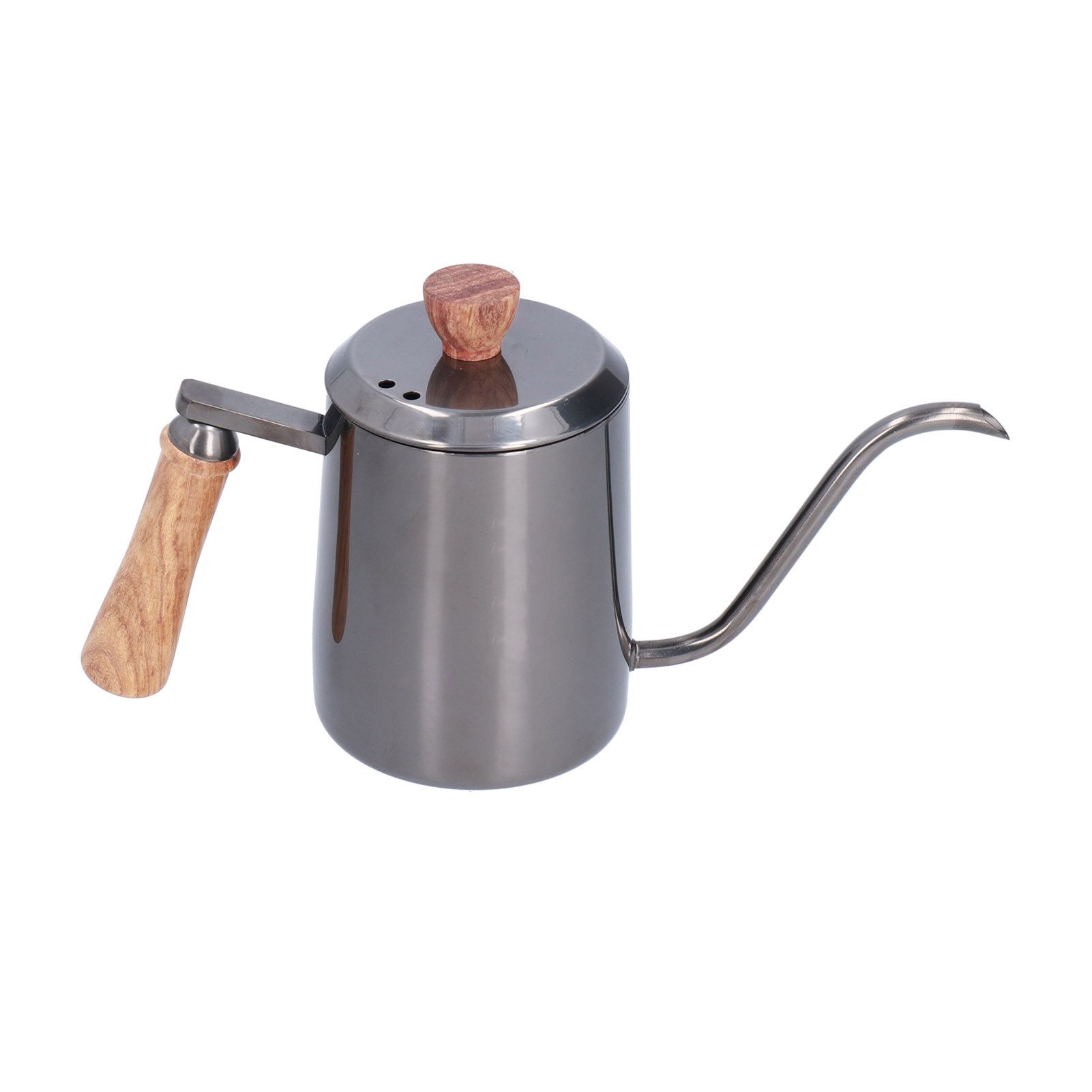 600ml Stainless Steel Manual Coffee Pot Long Narrow Spout Pour Over Kettle with Wooden HandleGray - Image 1