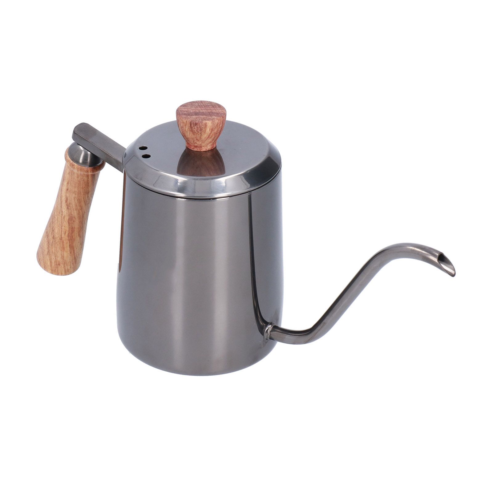 600ml Stainless Steel Manual Coffee Pot Long Narrow Spout Pour Over Kettle with Wooden HandleGray - Image 2