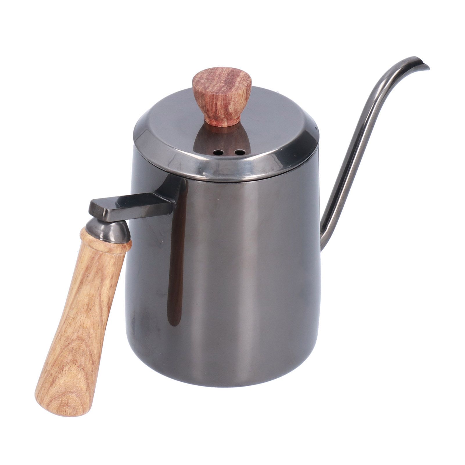 600ml Stainless Steel Manual Coffee Pot Long Narrow Spout Pour Over Kettle with Wooden HandleGray - Image 3