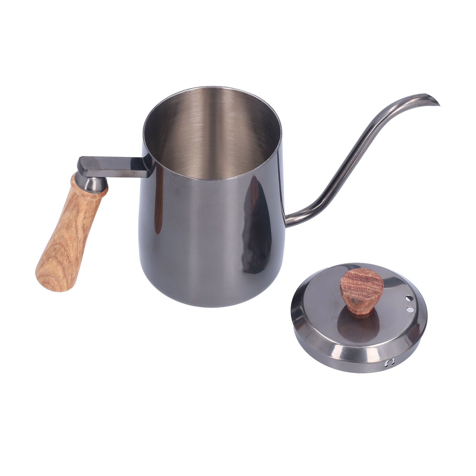 600ml Stainless Steel Manual Coffee Pot Long Narrow Spout Pour Over Kettle with Wooden HandleGray - Image 7