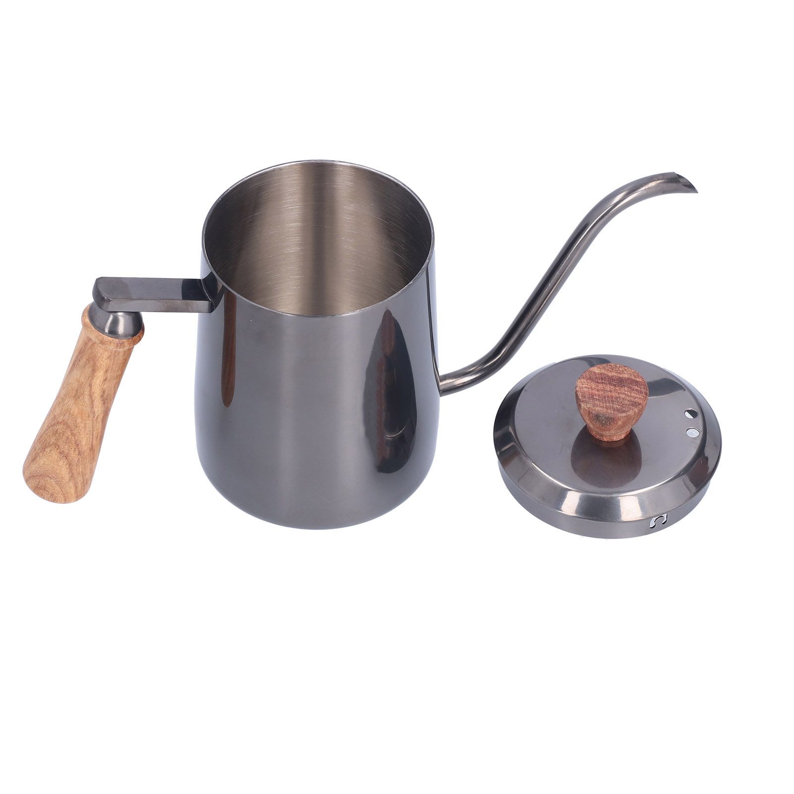 600ml Stainless Steel Manual Coffee Pot Long Narrow Spout Pour Over Kettle with Wooden HandleGray - Image 8