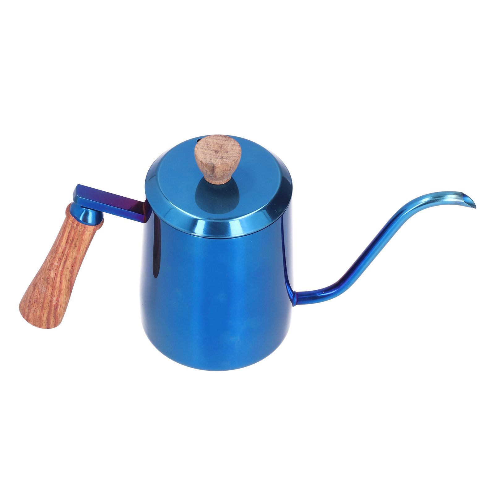 600ml Stainless Steel Manual Coffee Pot Long Narrow Spout Pour Over Kettle with Wooden HandleBlue - Image 1