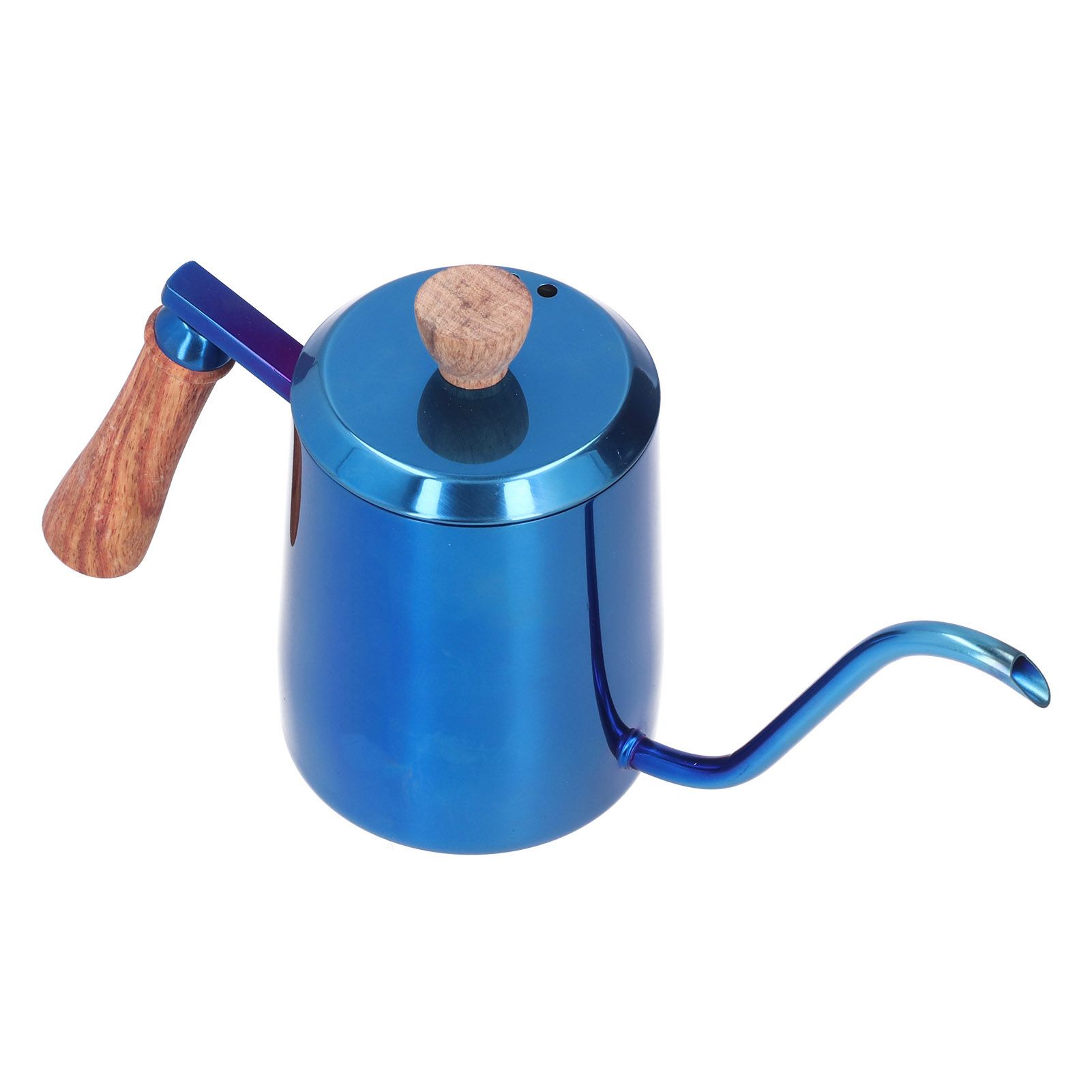 600ml Stainless Steel Manual Coffee Pot Long Narrow Spout Pour Over Kettle with Wooden HandleBlue - Image 2