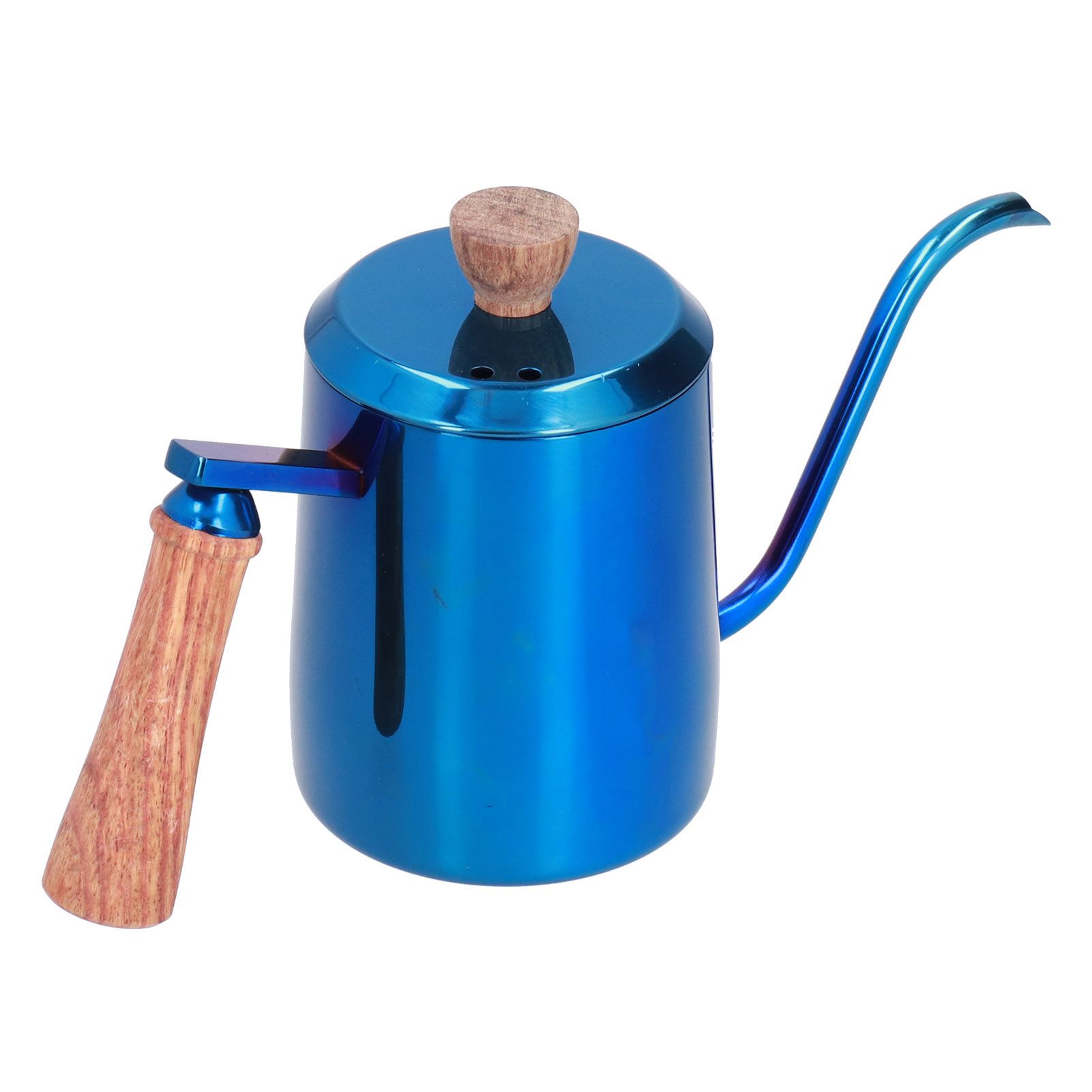 600ml Stainless Steel Manual Coffee Pot Long Narrow Spout Pour Over Kettle with Wooden HandleBlue - Image 3