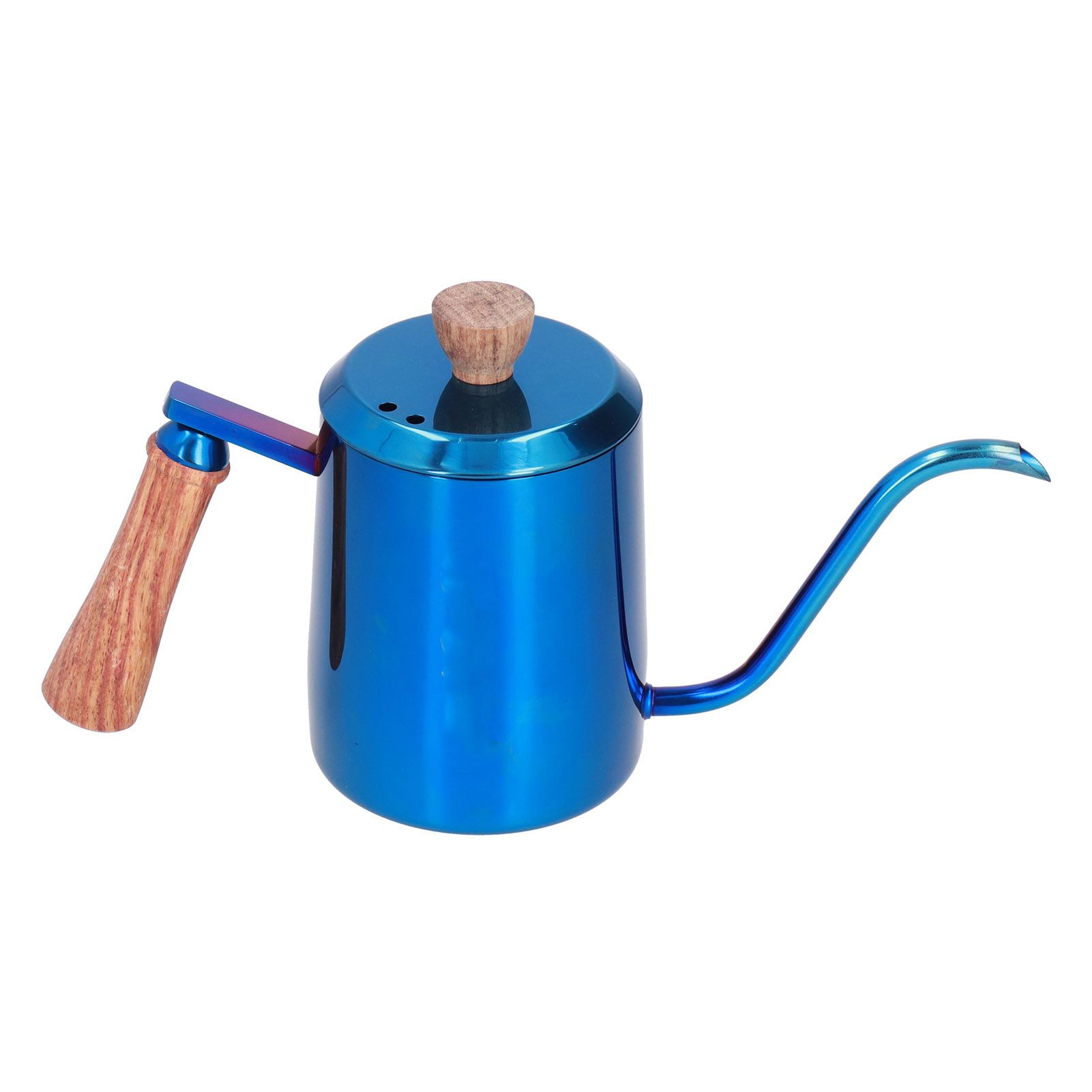 600ml Stainless Steel Manual Coffee Pot Long Narrow Spout Pour Over Kettle with Wooden HandleBlue - Image 4