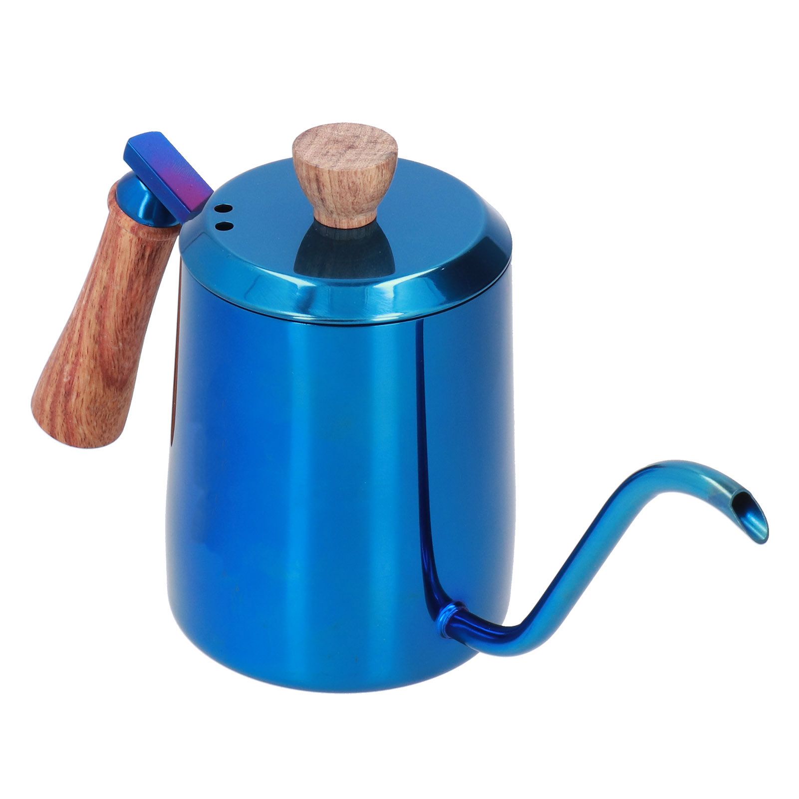 600ml Stainless Steel Manual Coffee Pot Long Narrow Spout Pour Over Kettle with Wooden HandleBlue - Image 5