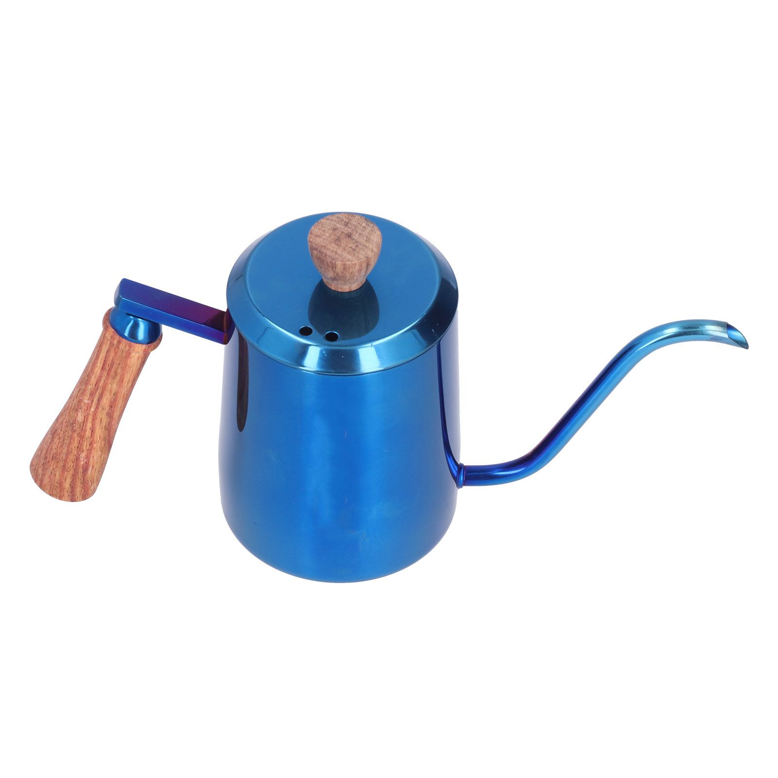 600ml Stainless Steel Manual Coffee Pot Long Narrow Spout Pour Over Kettle with Wooden HandleBlue - Image 6