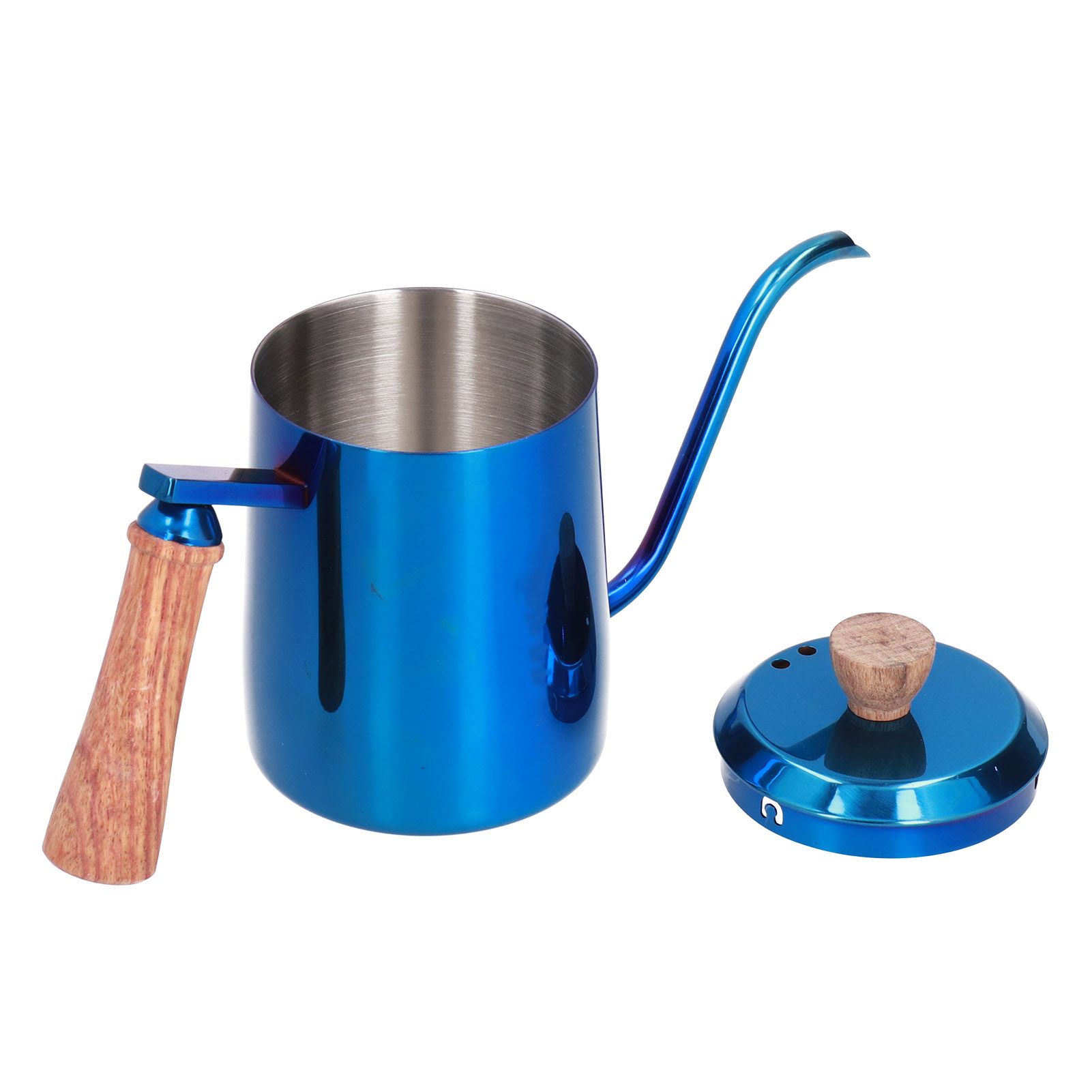 600ml Stainless Steel Manual Coffee Pot Long Narrow Spout Pour Over Kettle with Wooden HandleBlue - Image 7