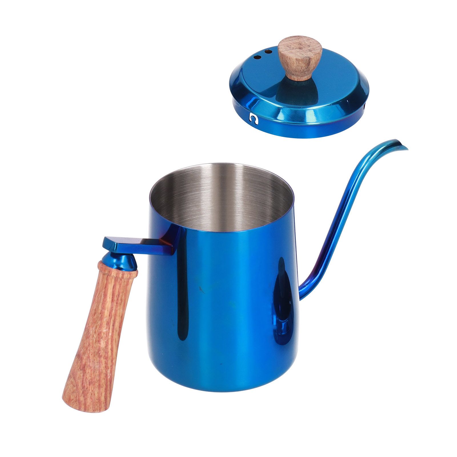 600ml Stainless Steel Manual Coffee Pot Long Narrow Spout Pour Over Kettle with Wooden HandleBlue - Image 8
