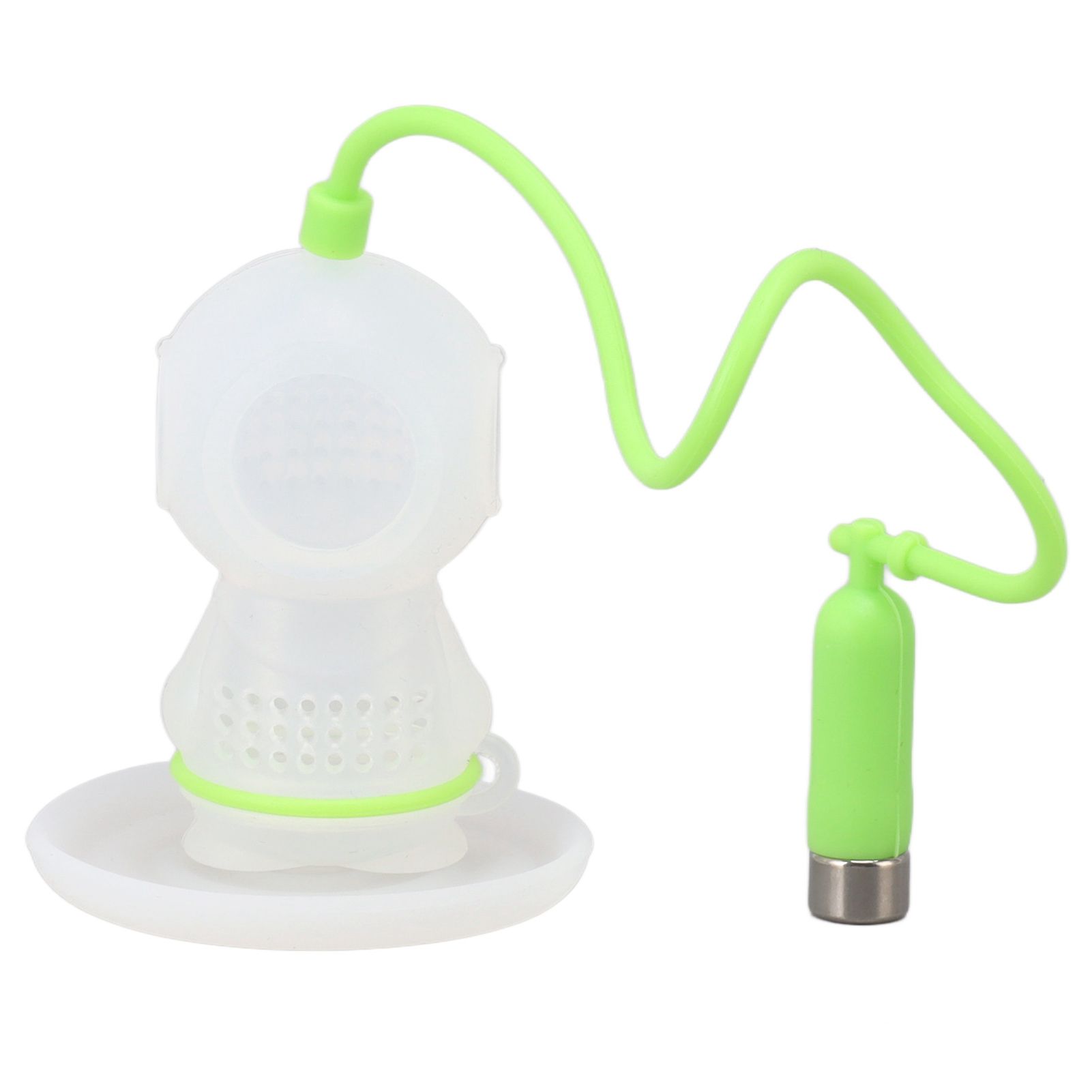 Silicone Tea Infuser Cute Diver Shape Loose Tea Leaf Filter Tea Diffuser Strainer with Chain and Drip Tray for Home Green - Image 1