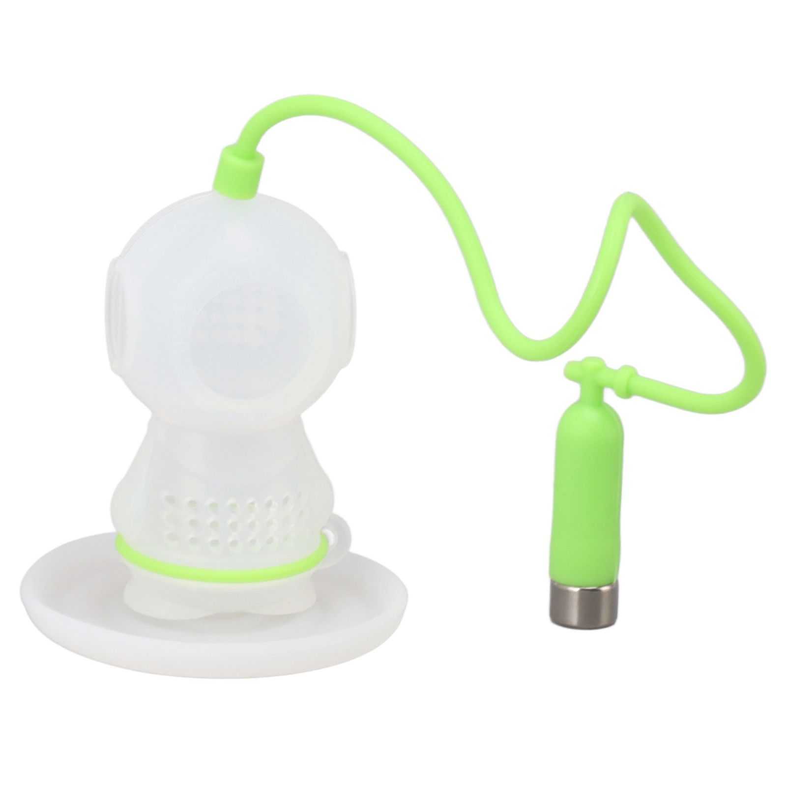 Silicone Tea Infuser Cute Diver Shape Loose Tea Leaf Filter Tea Diffuser Strainer with Chain and Drip Tray for Home Green - Image 2