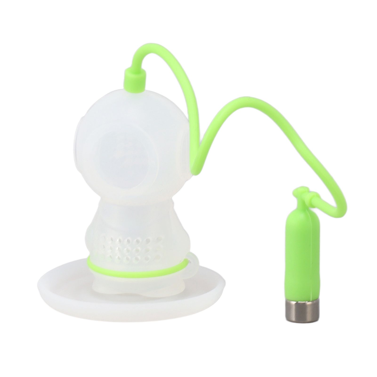 Silicone Tea Infuser Cute Diver Shape Loose Tea Leaf Filter Tea Diffuser Strainer with Chain and Drip Tray for Home Green - Image 3