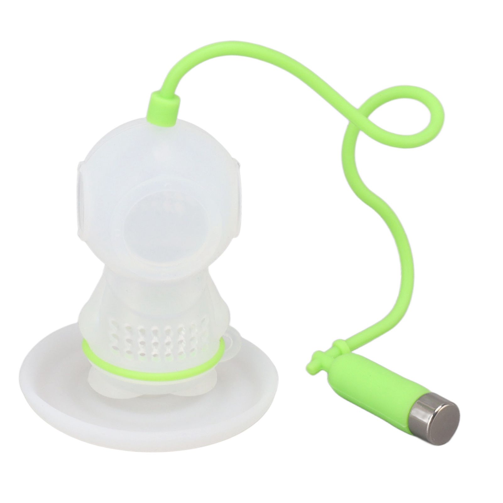 Silicone Tea Infuser Cute Diver Shape Loose Tea Leaf Filter Tea Diffuser Strainer with Chain and Drip Tray for Home Green - Image 4