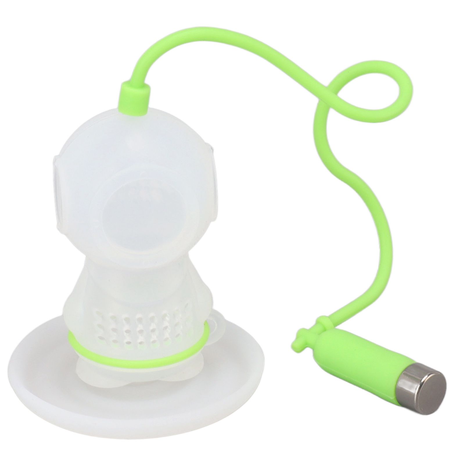 Silicone Tea Infuser Cute Diver Shape Loose Tea Leaf Filter Tea Diffuser Strainer with Chain and Drip Tray for Home Green - Image 5