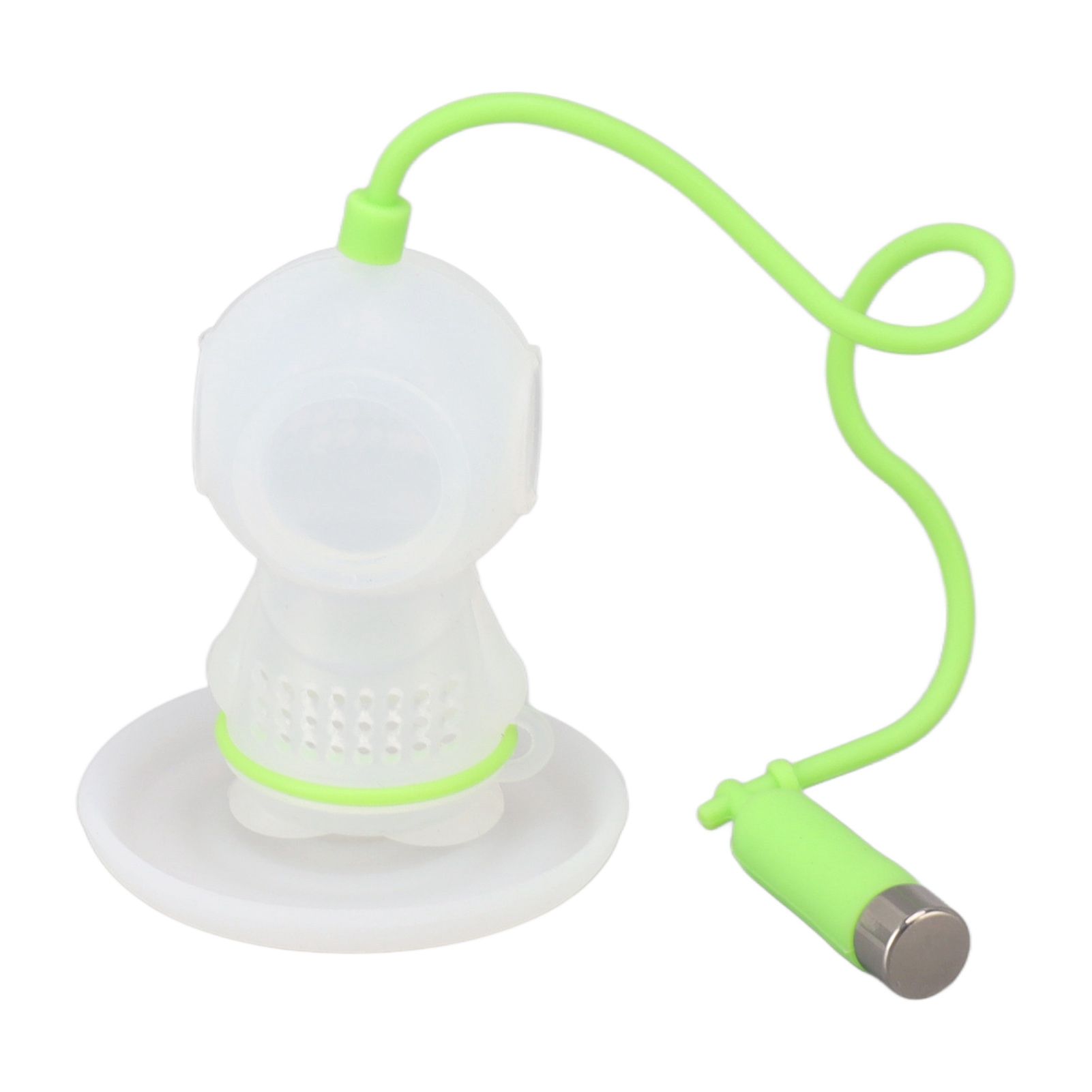 Silicone Tea Infuser Cute Diver Shape Loose Tea Leaf Filter Tea Diffuser Strainer with Chain and Drip Tray for Home Green - Image 7