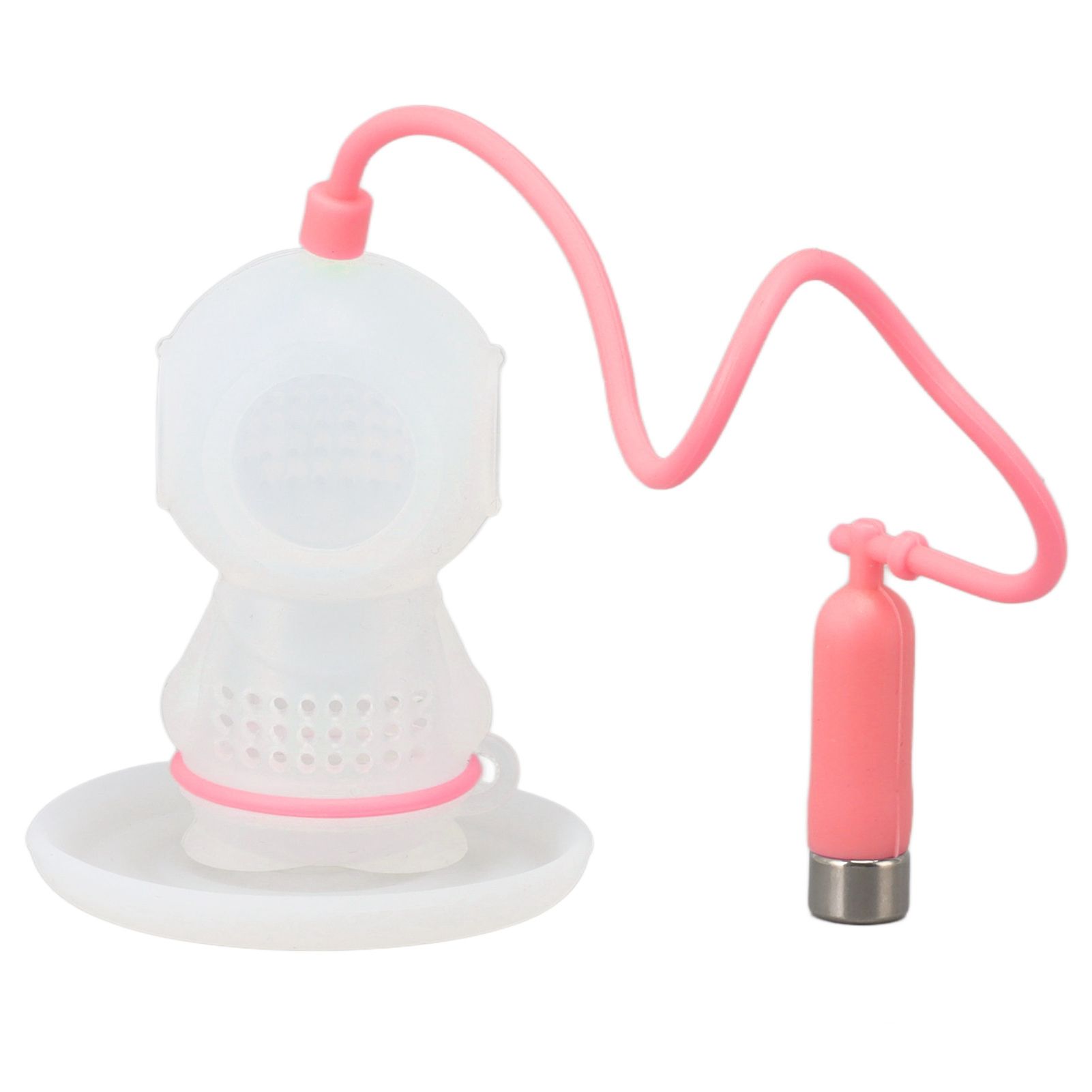 Silicone Tea Infuser Cute Diver Shape Loose Tea Leaf Filter Tea Diffuser Strainer with Chain and Drip Tray for Home Pink - Image 1