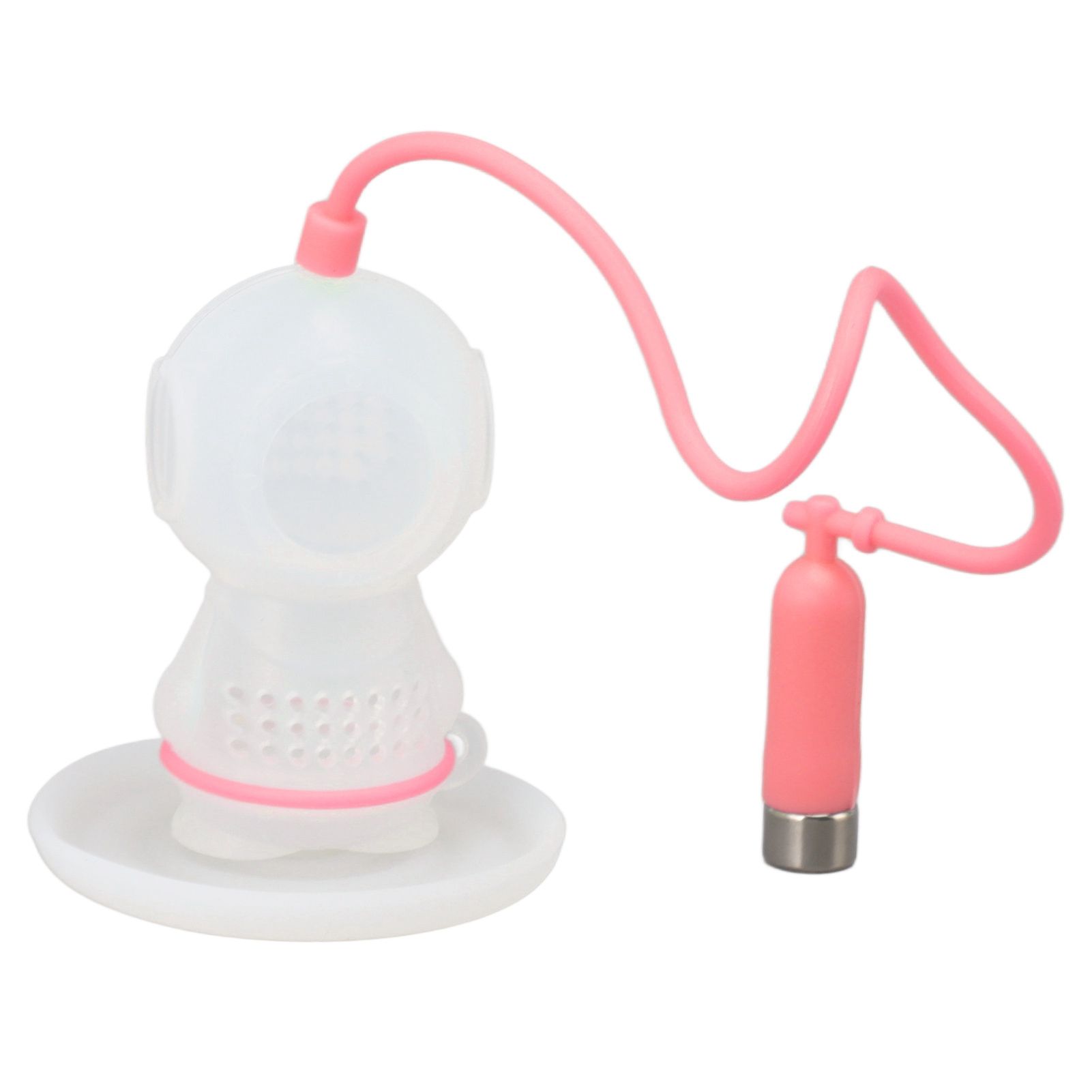 Silicone Tea Infuser Cute Diver Shape Loose Tea Leaf Filter Tea Diffuser Strainer with Chain and Drip Tray for Home Pink - Image 2