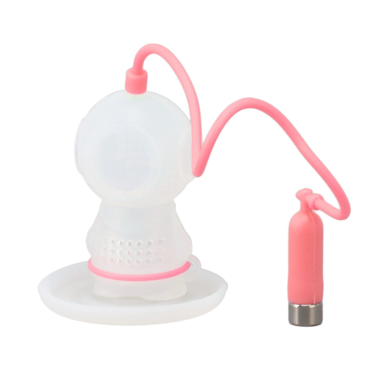 Silicone Tea Infuser Cute Diver Shape Loose Tea Leaf Filter Tea Diffuser Strainer with Chain and Drip Tray for Home Pink - Image 3
