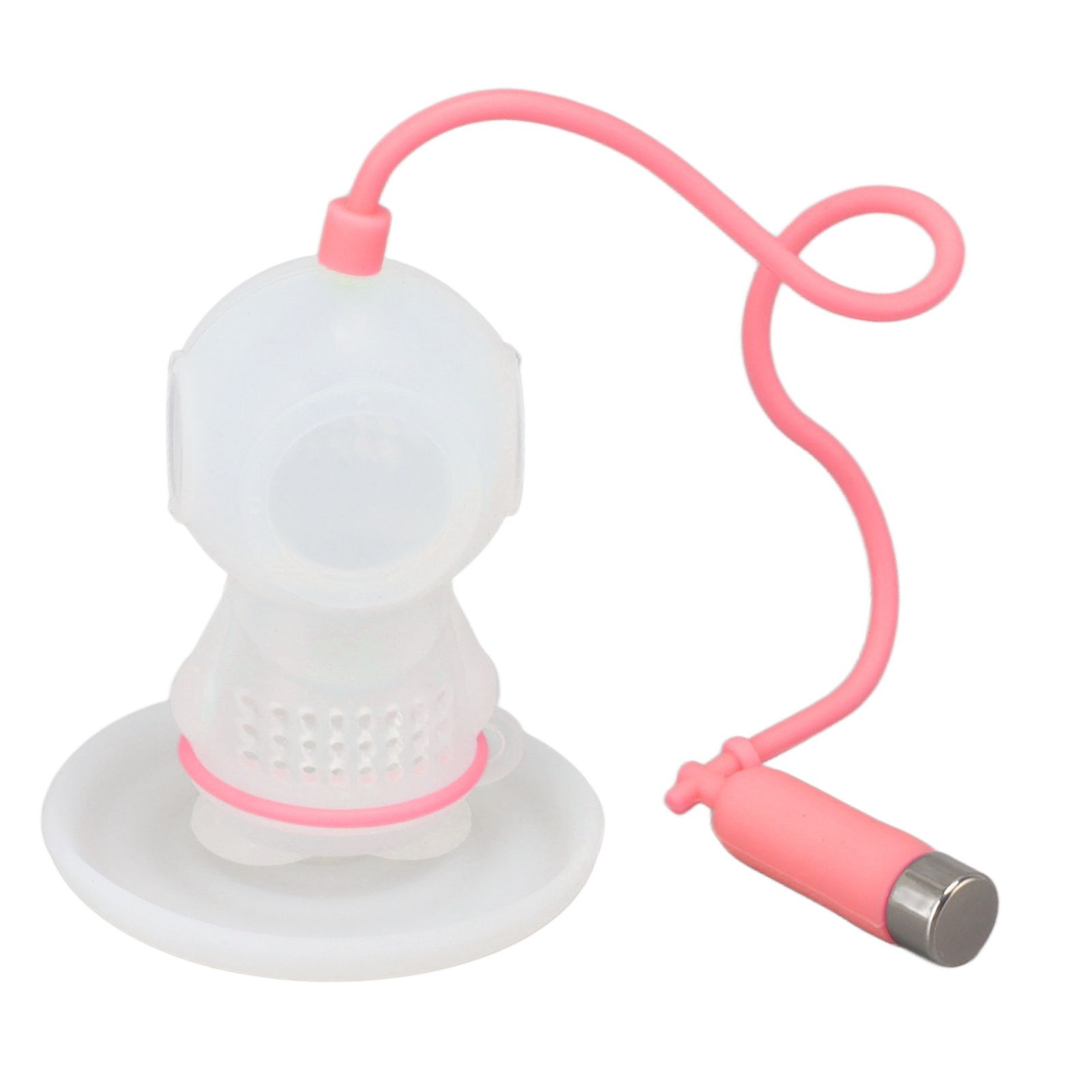 Silicone Tea Infuser Cute Diver Shape Loose Tea Leaf Filter Tea Diffuser Strainer with Chain and Drip Tray for Home Pink - Image 4