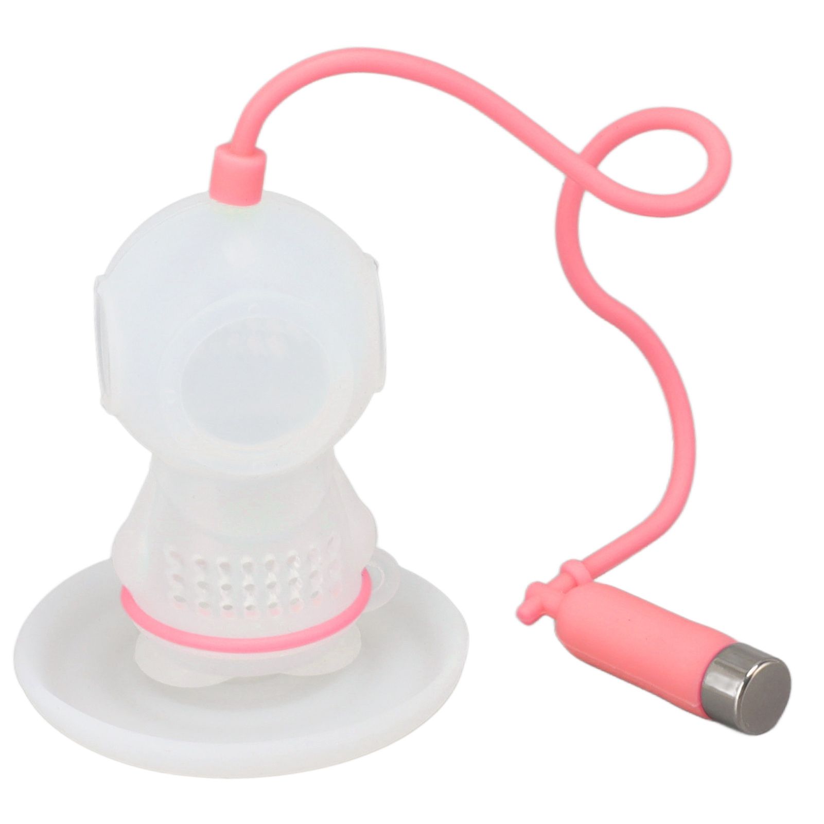 Silicone Tea Infuser Cute Diver Shape Loose Tea Leaf Filter Tea Diffuser Strainer with Chain and Drip Tray for Home Pink - Image 5