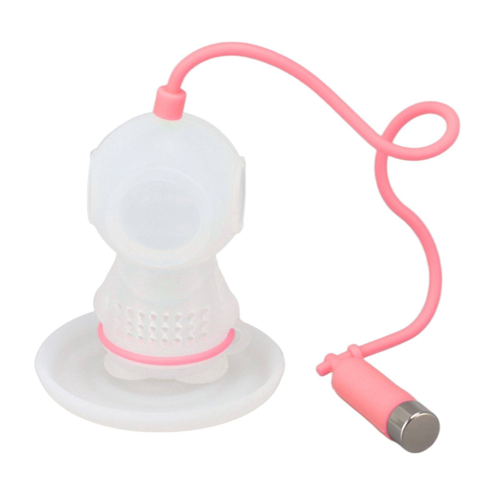 Silicone Tea Infuser Cute Diver Shape Loose Tea Leaf Filter Tea Diffuser Strainer with Chain and Drip Tray for Home Pink - Image 7