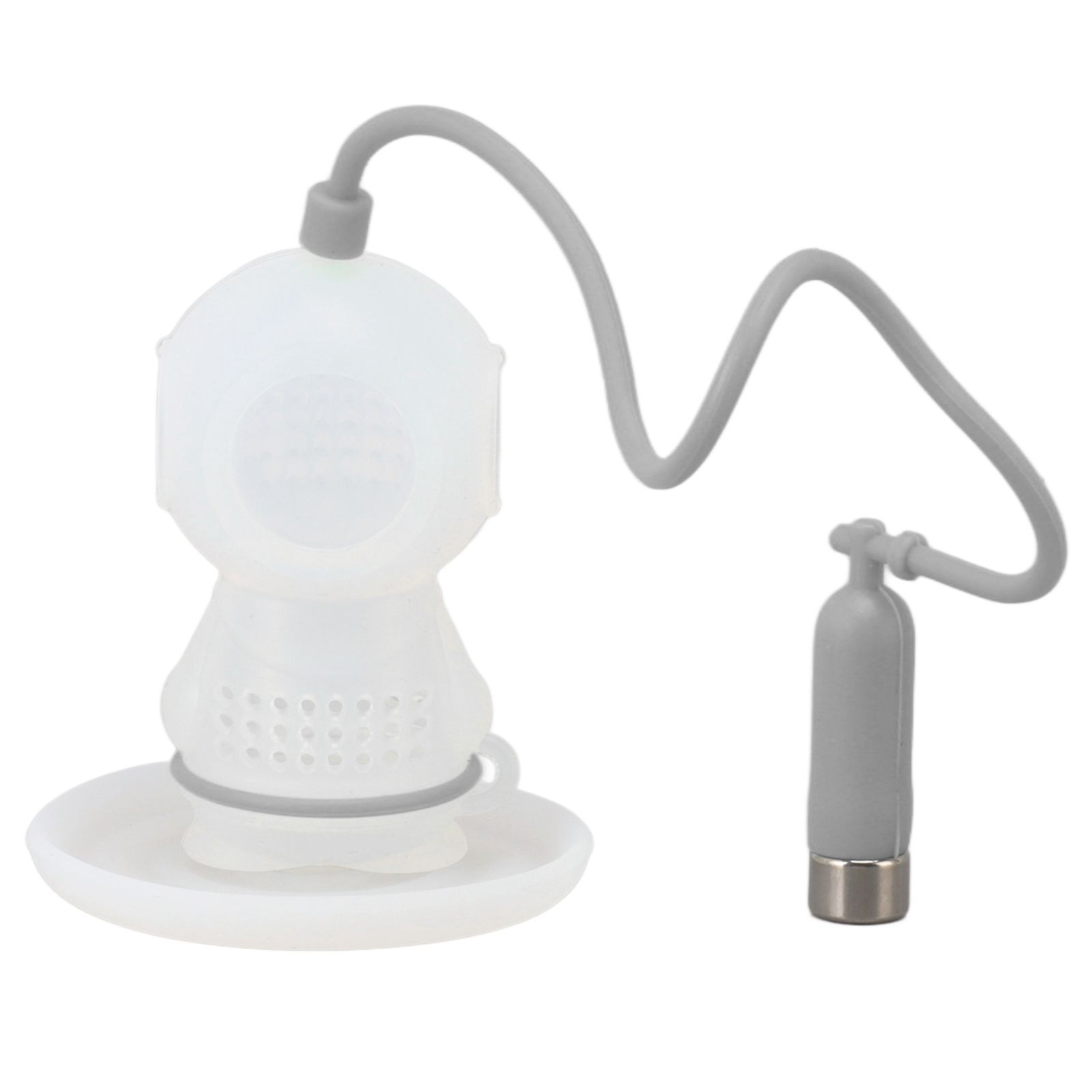Silicone Tea Infuser Cute Diver Shape Loose Tea Leaf Filter Tea Diffuser Strainer with Chain and Drip Tray for Home Grey - Image 1