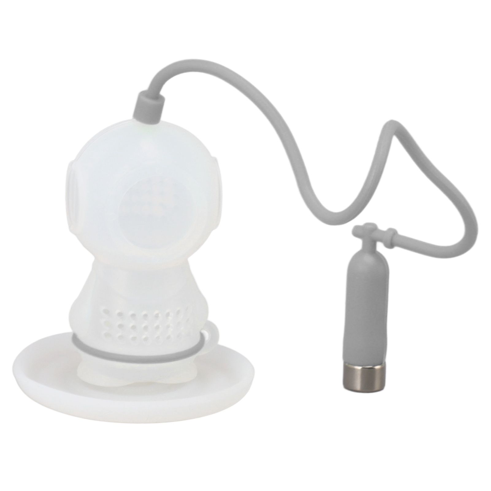 Silicone Tea Infuser Cute Diver Shape Loose Tea Leaf Filter Tea Diffuser Strainer with Chain and Drip Tray for Home Grey - Image 2