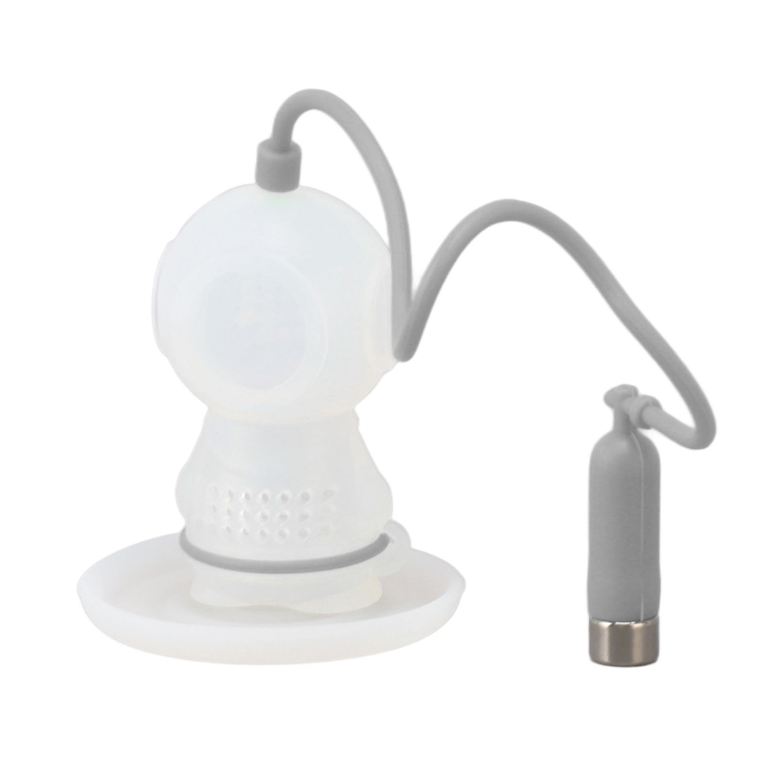 Silicone Tea Infuser Cute Diver Shape Loose Tea Leaf Filter Tea Diffuser Strainer with Chain and Drip Tray for Home Grey - Image 3