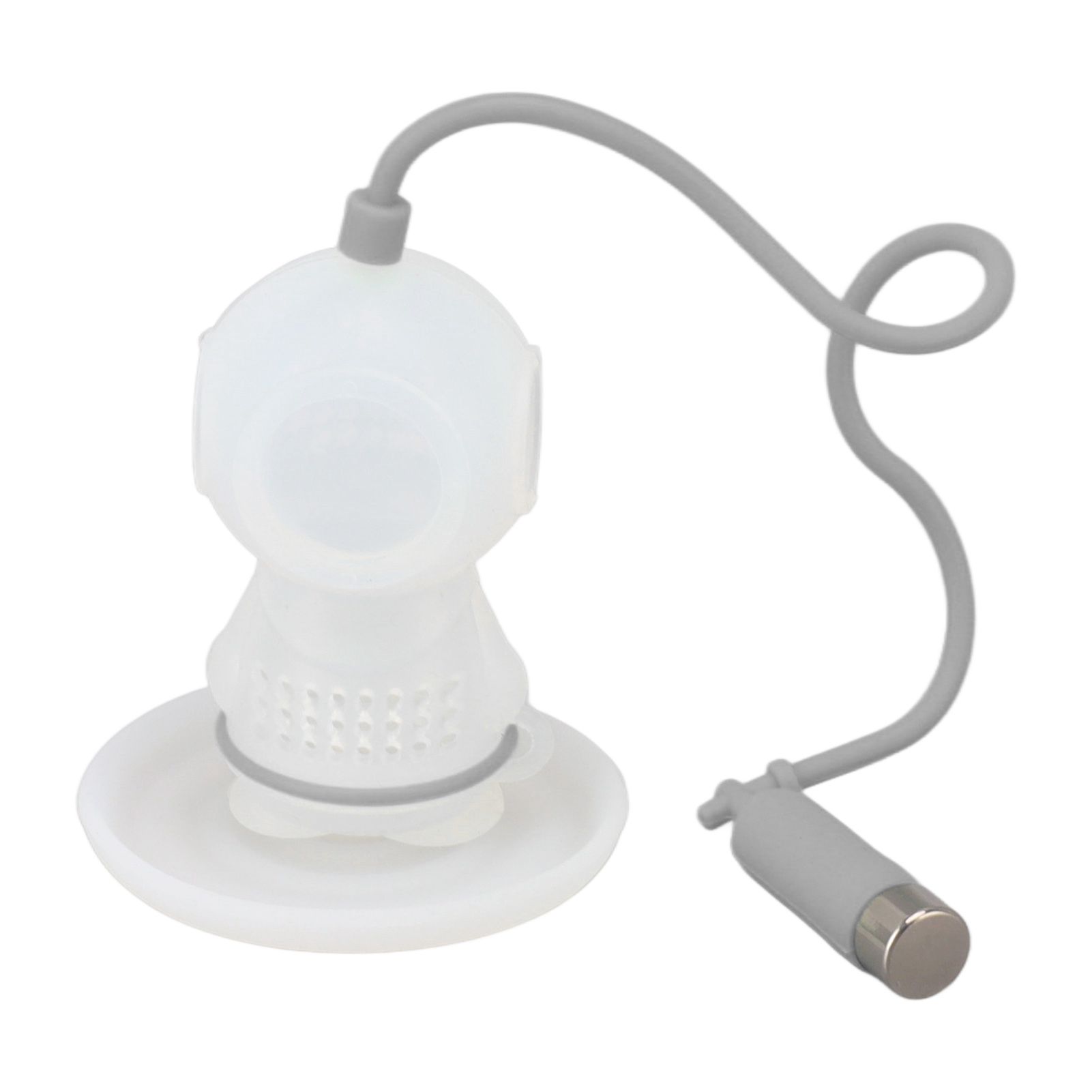 Silicone Tea Infuser Cute Diver Shape Loose Tea Leaf Filter Tea Diffuser Strainer with Chain and Drip Tray for Home Grey - Image 7